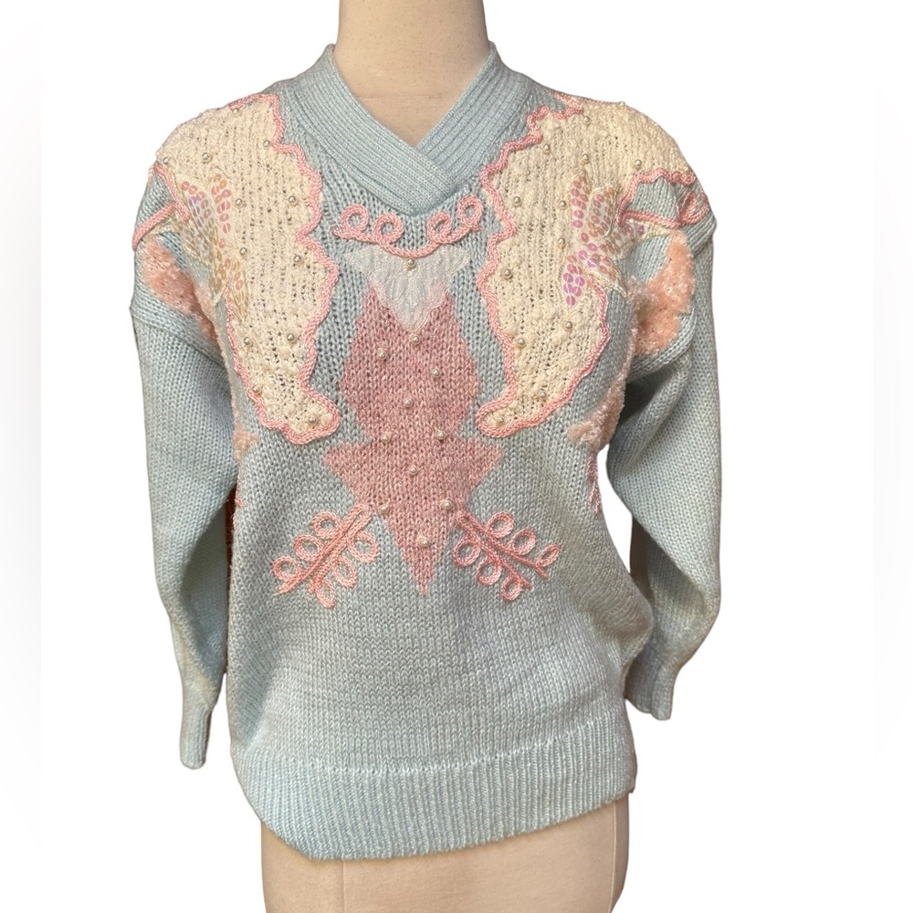 1980s Jaclyn Smith Sequin & Beaded V-Neck Sweater